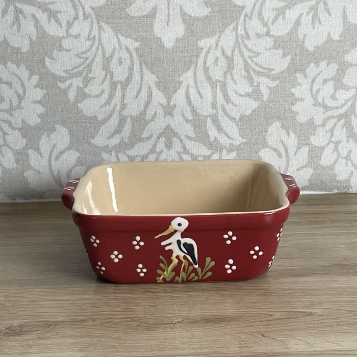 Petit plat gratin carré rouge cigogne