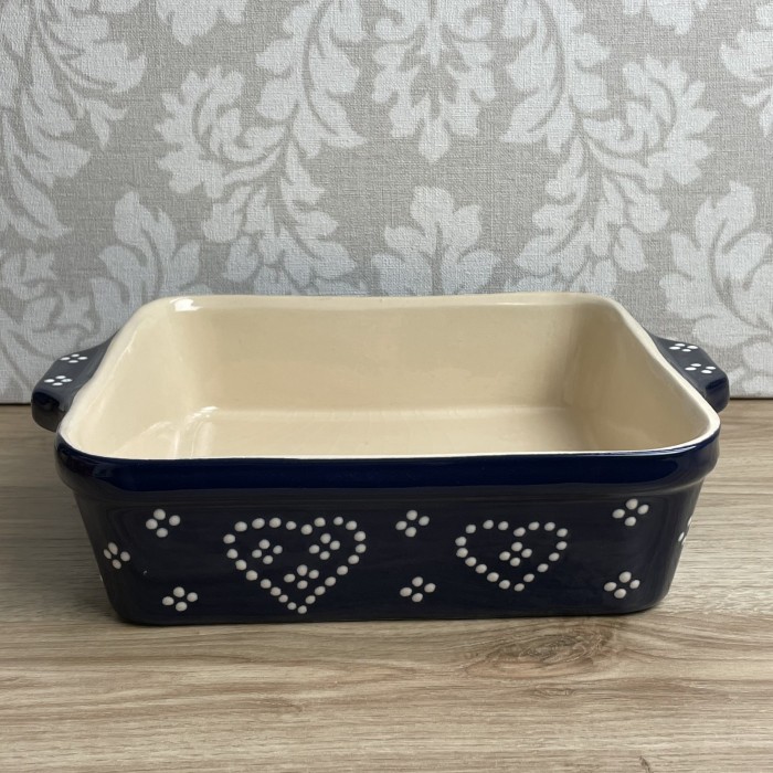 Plat à gratin carré bleu coeur