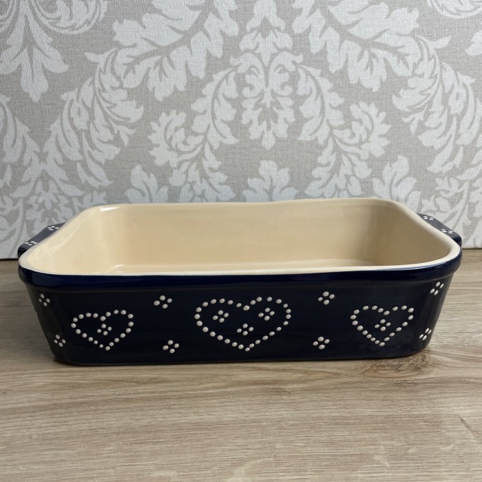 Plat à gratin rectangulaire bleu coeur