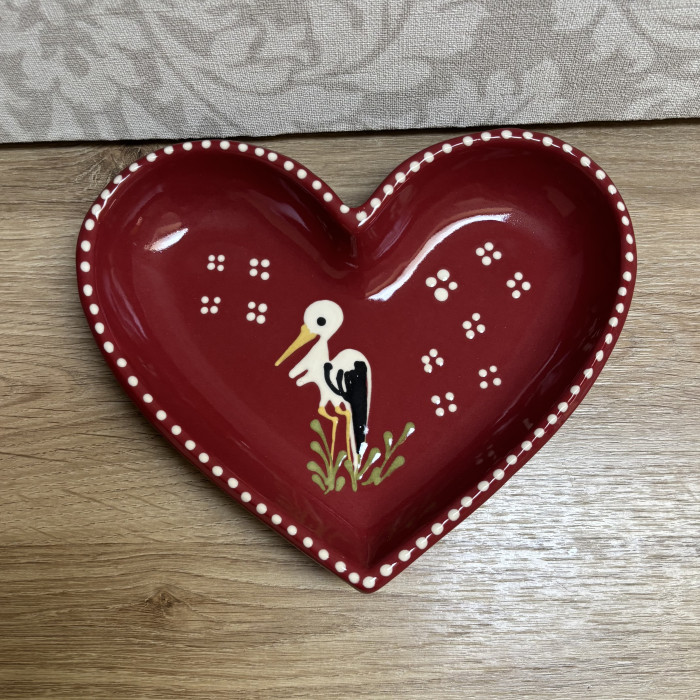 Plat coeur rouge cigogne
