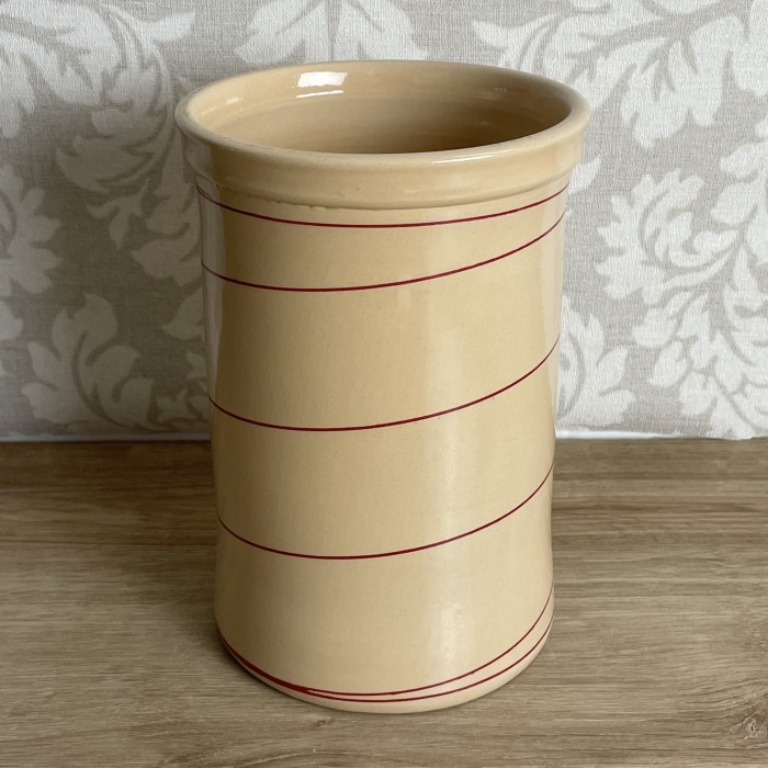Pot à ustensiles crème rouge cerclée