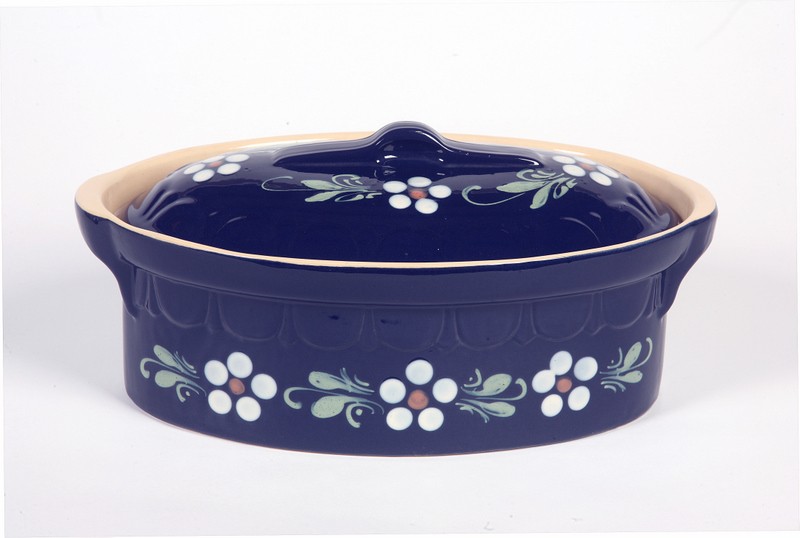 Terrine bleu foncé fleurs 42 cm N°1 pour 8 personnes