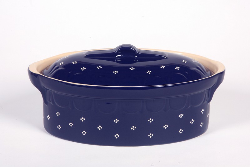 Terrine bleu foncé points 42cm N°1 pour 8 personnes