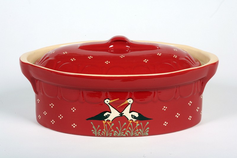 Terrine rouge cigognes 42cm N°1 pour 8 personnes